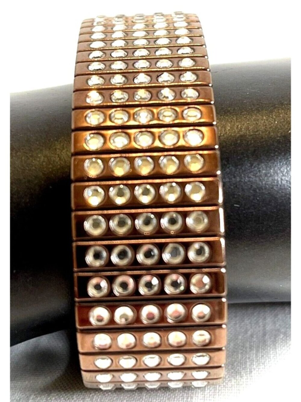 VTG Swarovski Crystal Signed 5 Row Rhinestone Copper Expansion Bracelet Gift Bag - Picture 2 of 16